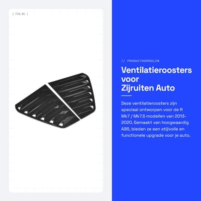 Dailygoods- Lamellen Ventilatieroosters voor Zijruiten - Auto Accessoire - Glanzend Zwart - Geschikt voor R Mk7/Mk7.5 2013-2020 - ABS Materiaal - Warmteafvoer Ontwerp