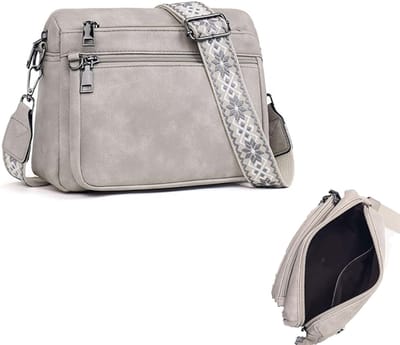 KZQ Dames crossbodytas en schoudertas - Lichtgrijs - 22,5x10x19 cm - Trendy en veelzijdig