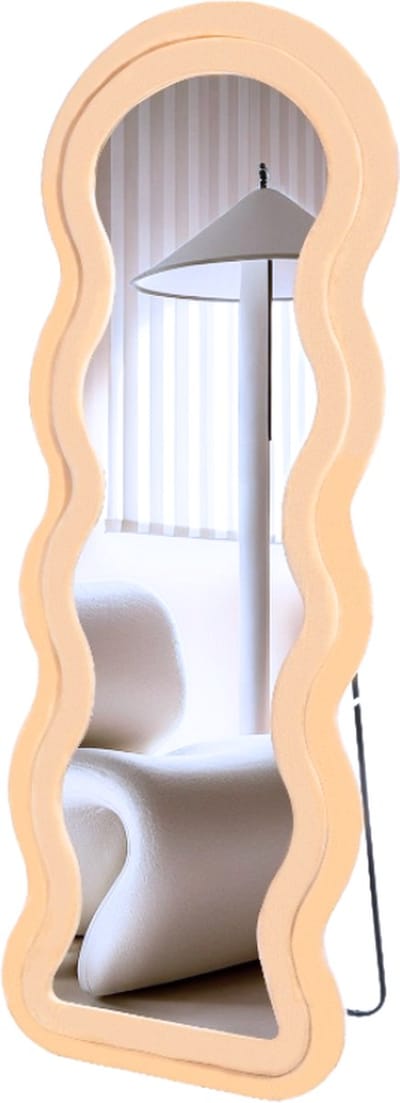 SensaHome Wavy Gestoffeerde Staande Spiegel - Passpiegel Suede Velvet - 60x160 - Taupe Beige