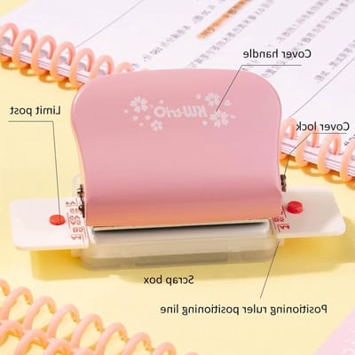 Handmatige Papierpons voor A4, A5 en B5 - 30, 20 en 26 Gaten - Ideaal voor Scrapbooking en Creatieve Projecten, Tot 5 Vellen tegelijk, Roze