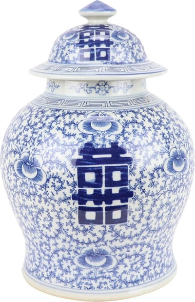 Fine Asianliving Chinese Gemberpot Blauw Wit Double Happiness D18xH24cm