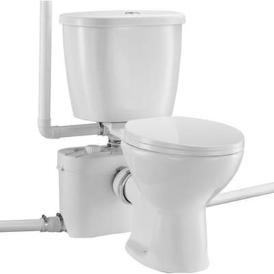 VEVOR macerator toiletsysteem met krachtige 700W maceratorpomp, toilet met achteruitgang en spoeling voor kelder, dubbele spoeling voor waterafvoer, set van 3 inlaten