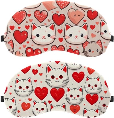 Slaapmasker Set - Oogmasker - Rustige Slaap - Lichtblokkerend Design - 19.5 x 10 cm - Rood Hart Print