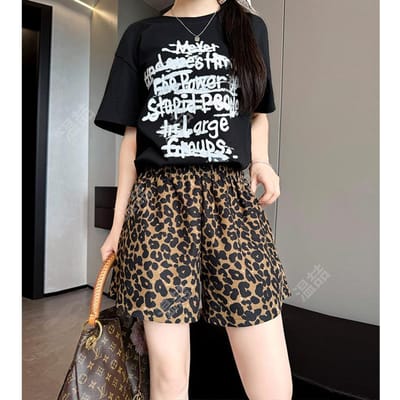Sportshorts met Luipaardprint voor Dames Losse Zomer Nieuwe Stijl Vallend Los Recht Driekwartbroek Kleine Wijde Pijpen Broek XL white