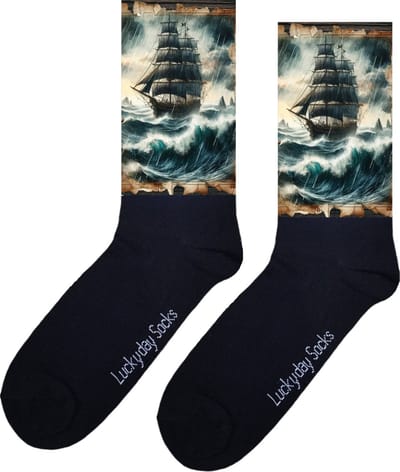 Schip - Opkikker - Grappige sokken - Valentijns cadeau - Verjaardag cadeau - Sinterklaas cadeau - Leuke sokken - Vrolijke sokken - Zee - Piraat - Kerst Sokken - Vaderdag - Moederdag - Kerstcadeau - Socks die Happy maken - Maat 37-44