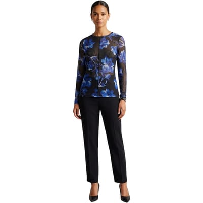 Ted Baker Dames-T-shirt met bloemenprint en doorschijnende stof (Blauw)