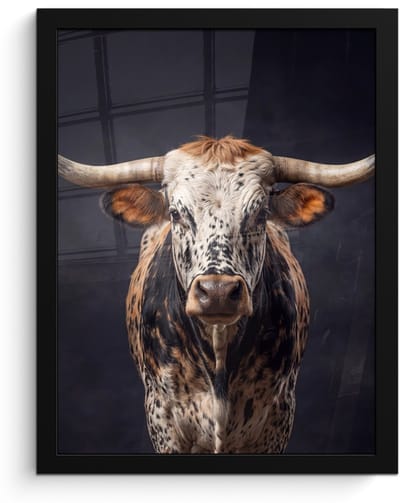 Poster in lijst - Fotolijst 30x40 cm - Posters - Stier - Kleurrijk - Hoorns - Posterlijst zwart - Decoratie - Wanddecoratie woonkamer - Muurdecoratie slaapkamer