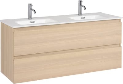 Saqu Arvid badmeubel incl. dubbele keramische wastafel 120x47x57cm naturel eiken