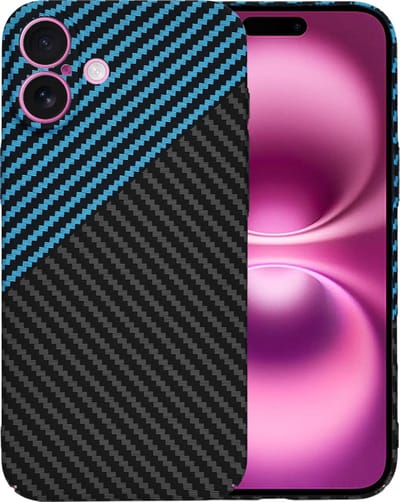 Hoesje geschikt voor Apple iPhone 16 Plus - Techsuit Carbonite FiberShell Carbon Back Cover - Blauw/Zwart