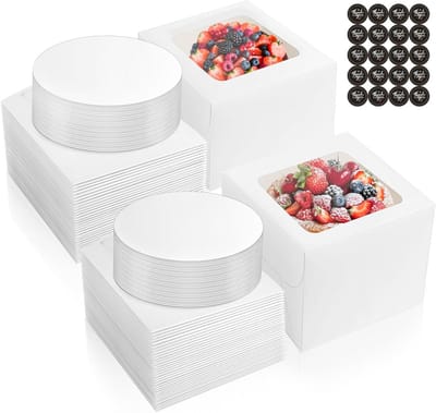 40 stuks taartdozen met venster, 25,4 cm x 25,4 cm x 12,7 cm, witte kartonnen hoge bakkerijdoos set voor taarten en gebak