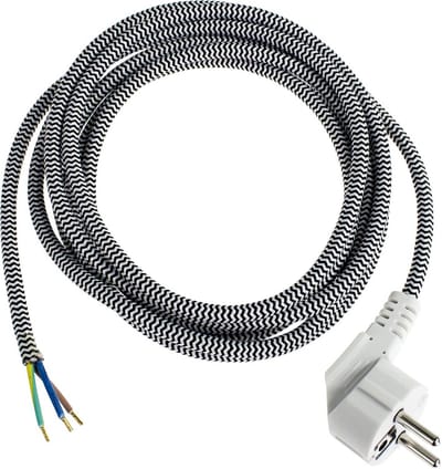 Iron Connection Textiellijn met Schuine Stekker - IP20, 3 meter Kabel - Zwart/Wit