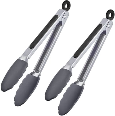 Westmark 2 serveertangen, met siliconen lepels en rubberhandgrepen, lengte: 27 cm, roestvrij staal/plastic/siliconen, klassieke siliconen midi, zilver/zwart, 161722E3
