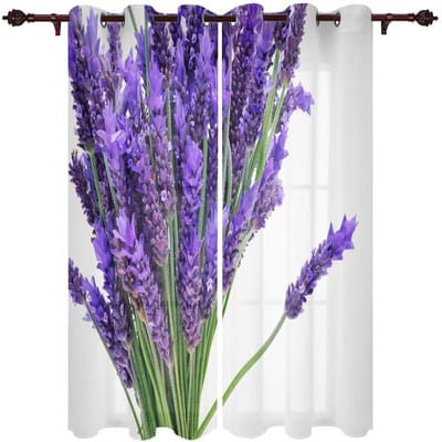 Paarse Lavendel Bloemenveld Stoel Raamgordijnen Keukengordijnen Paneel Huisdecoratie Gordijnen voor Woonkamer Gordijnen voor Slaapkamer 135W x 60H(cm)