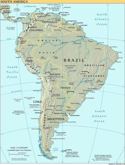 Poster Kaart Zuid-Amerika - Large 70x50 cm - Landkaart (Brazilië/Argentinië)