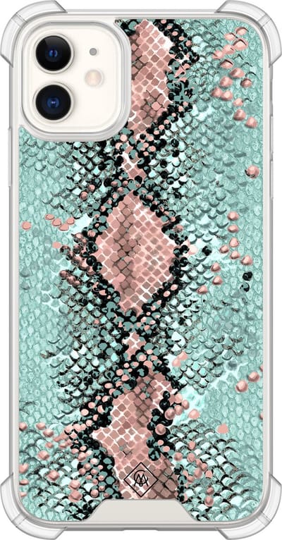 Casimoda® hoesje - Geschikt voor iPhone 11 - Slangenprint pastel mint - Shockproof case - Extra sterk - Siliconen/TPU - Mint, Transparant