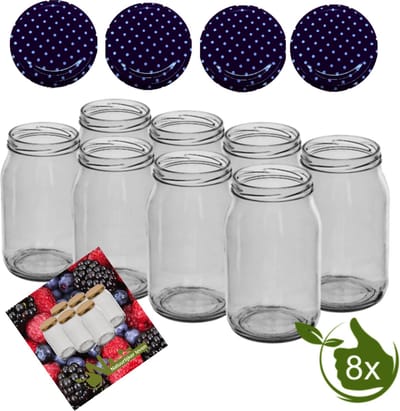Glazenpotten 900 ml met twist-off deksel (lila stip) 8 stuks