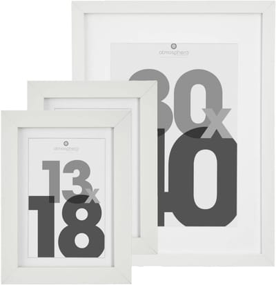 Atmosphera Fotolijstjes set van 3x stuks - 1x voor 30 x 40 cm - 2x voor 13 x 18 cm - wit - modern/strak ontwerp