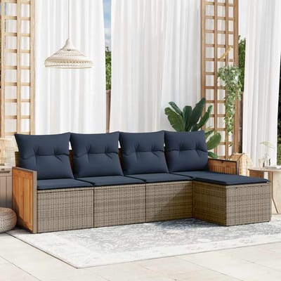 vidaXL - 5-delige - tuinbankset - met - kussens, - grijs - polyrotan