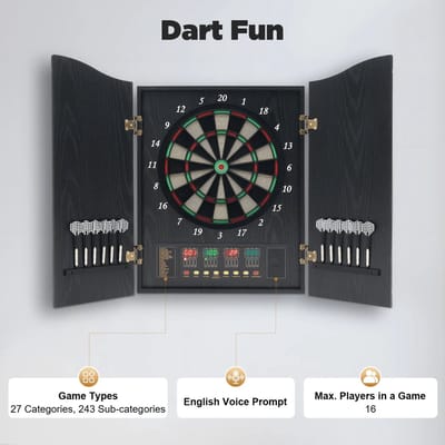 Sensova Digitaal Elektronisch Dartbord met LED Display – 27 Spellen en 202 Variaties – Tot 8 Spelers – Inclusief 12 Darts en 30 Tips – Houten Beschermdeuren – 51x6,5x57 cm – Perfect voor Familie, Vrienden en Thuisgebruik