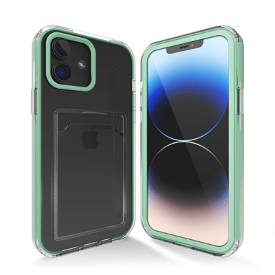 Transparant hoesje geschikt voor iPhone 11 hoesje - Turquoise / Blauw hoesje met pashouder hoesje bumper - Doorzichtig case hoesje met shockproof bumpers