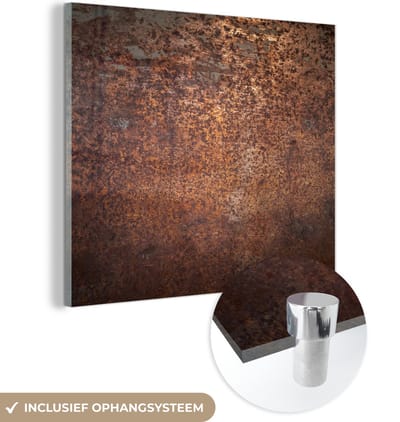 MuchoWow® Glasschilderij 50x50 cm - Schilderij acrylglas - Staal - Roest - Brons - Structuur - Foto op glas - Schilderijen