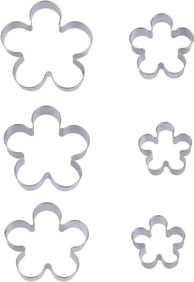 Set van 6 Roestvrijstalen Bloemvormige Koekjesuitsteekvormen voor Taartdecoraties en Fondant