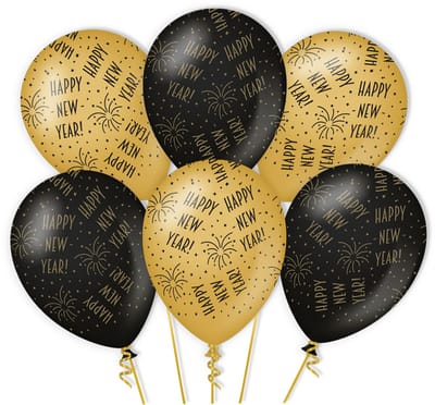 BTH - Helium Ballonnen - Happy New Year - Goud - Zwart - Ballonnen - Verjaardag - Versiering - Decoratie - Feestartikelen