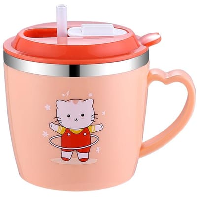 250ml 304 Roestvrijstalen Watermok Voor Koffie Thee Melk, Lekvrije Waterbeker Met Rietje, Keukendrinkware Voor Kinderen Volwassenen 250ml