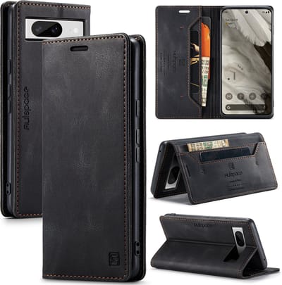 Luxe Flip Case met RFID Bescherming Kaarthouder en Magneetsluiting voor Google Pixel 8 _ Zwart