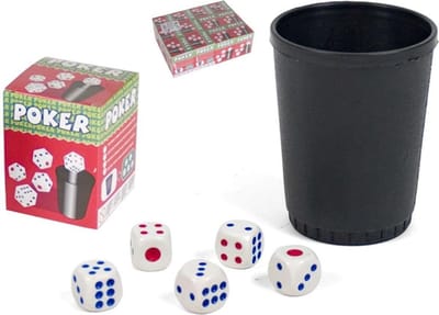 Gerimport Poker Dobbelstenen set - met beker - pokeren - onderweg / vakantie