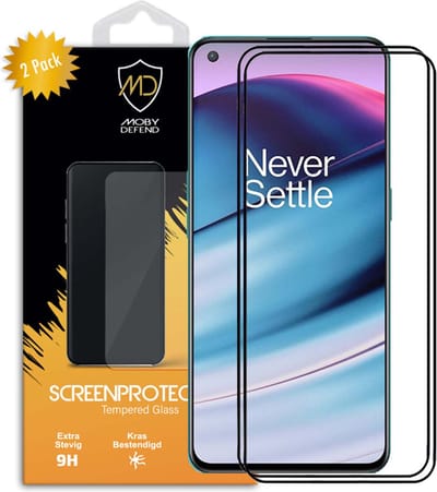 2-Pack MobyDefend Screenprotectors - Geschikt voor OnePlus Nord CE - Screensavers Met Zwarte Randen - Gehard Glas