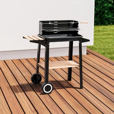GRILLMEISTER Houtskool Barbecue - Met afneembaar spit - Grillwagen op wielen - in hoogte verstelbaar - Eenvoudige montage
