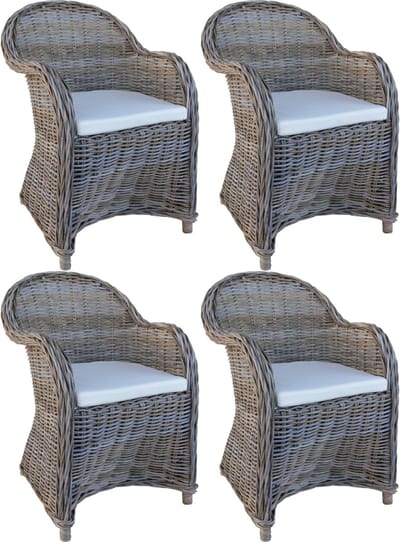 Decomeubel - Rotan Stoel Kubu Grey met wit Kussen - set van 4 stoelen