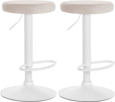 CLP Ponte Set van 2 barkrukken - Verstelbaar - Velvet - Fluweel - Metaal mat wit creme