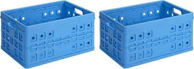 Sunware Vouwkratten - 2x - inklapbare boodschappenkratten - opberg krat - 46 liter - blauw - klapkratten