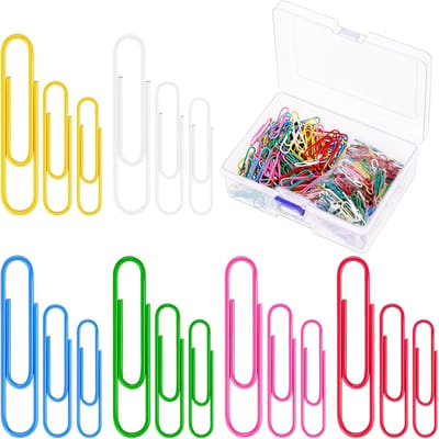 450 stuks set gekleurde paperclips, gecoat in diverse kleuren, maten 1,1 inch, 1,3 inch en 2 inch, van metaal, inclusief opbergdoos