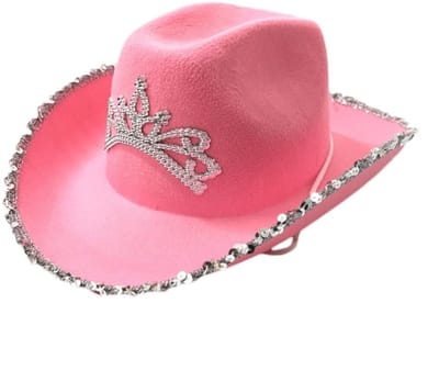 Dailygoods- Cowboy Hoed Roze - Vilt Hoed - Pluizige Veerrand - Verstelbare Kinriem - Cosplay Accessoires - Hoofdomtrek 58CM - Cowgirl Hoed