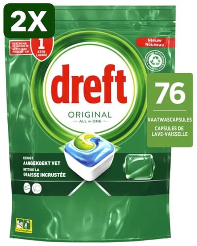 2 x Dreft Original - All In One - Vaatwascapsules - 76 Afwasbeurten