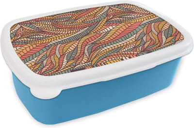 Broodtrommel Blauw - Lunchbox - Brooddoos - Bladeren - Patronen - Mozaïek - 18x12x6 cm - Kinderen - Jongen