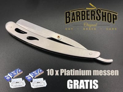 Barberboy Shavette Razor Zilver - Klassiek Open Barbiersmes - Sheren Als Bij de kapper! Open straight Edge Klapmes – Scheermes – Razor – Cutthroat Van RVS Roestvrij Staal. Inclusief 10 Vervangbare Double Edge Scheermesjes! - Klapmes - Barbiersmes