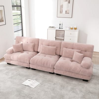 Sweiko 3 zitsbank - Chenille stof - Modulaire bank - Met kussens - Roze