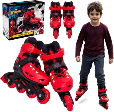 MARVEL Spider-Man Rood-zwarte verstelbare rolschaatsen voor jongens, veilig