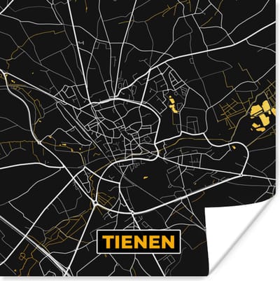 Poster Stadskaart - Goud - Tienen - Kaart - Plattegrond - 100x100 cm XXL