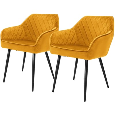 Eetkamerstoelen met rugleuning & armleuningen set van 2 mosterdgele fluwelen bekleding met metalen poten ML design