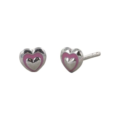 New Bling 9NB-0862 Zilveren Oorknopjes - Dames - Hartje - Emaille - Roze - 5,4 x 5,6 mm - Rhodium - Zilver