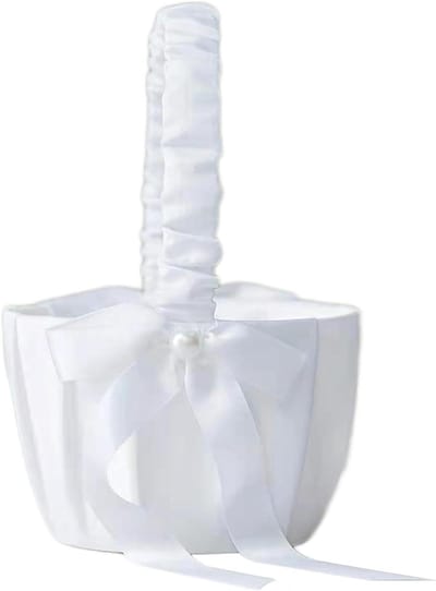 Bloemenmand met handvat - Strooi mandje - Bruiloft decoratie - Elegant versierd - 20 x 13 cm - Wit