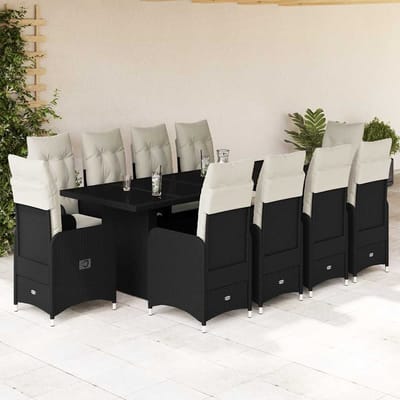 vidaXL - 11-delige - Bistroset - met - kussens - poly - rattan - zwart