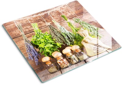 Tulup Glazen Snijplank - Groente Kruidenkoord Snijplank van Glas - 60 x 52 cm - UV Gelaagd Glas Serveerplank - Anti-Slip Snijplank - Dienblad - Snijplank Glas - Keukenbenodigdheden
