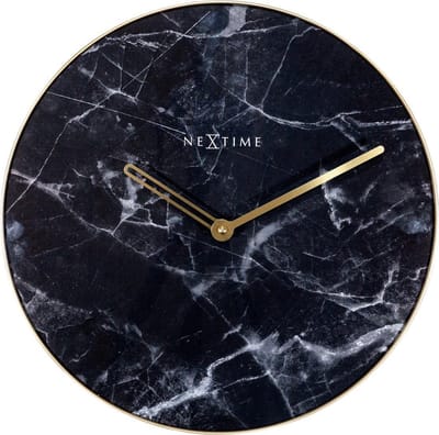 NeXtime Marble – Stille Wandklok – 40 cm – Glas/Metaal – Zwart