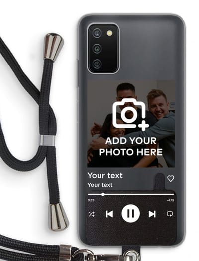 Gepersonaliseerd - Case Company® - Hoesje met koord geschikt voor Samsung Galaxy A03S hoesje met Koord - Music Player - Telefoonhoesje met Zwart Koord - Bescherming aan alle Kanten en Over de Schermrand